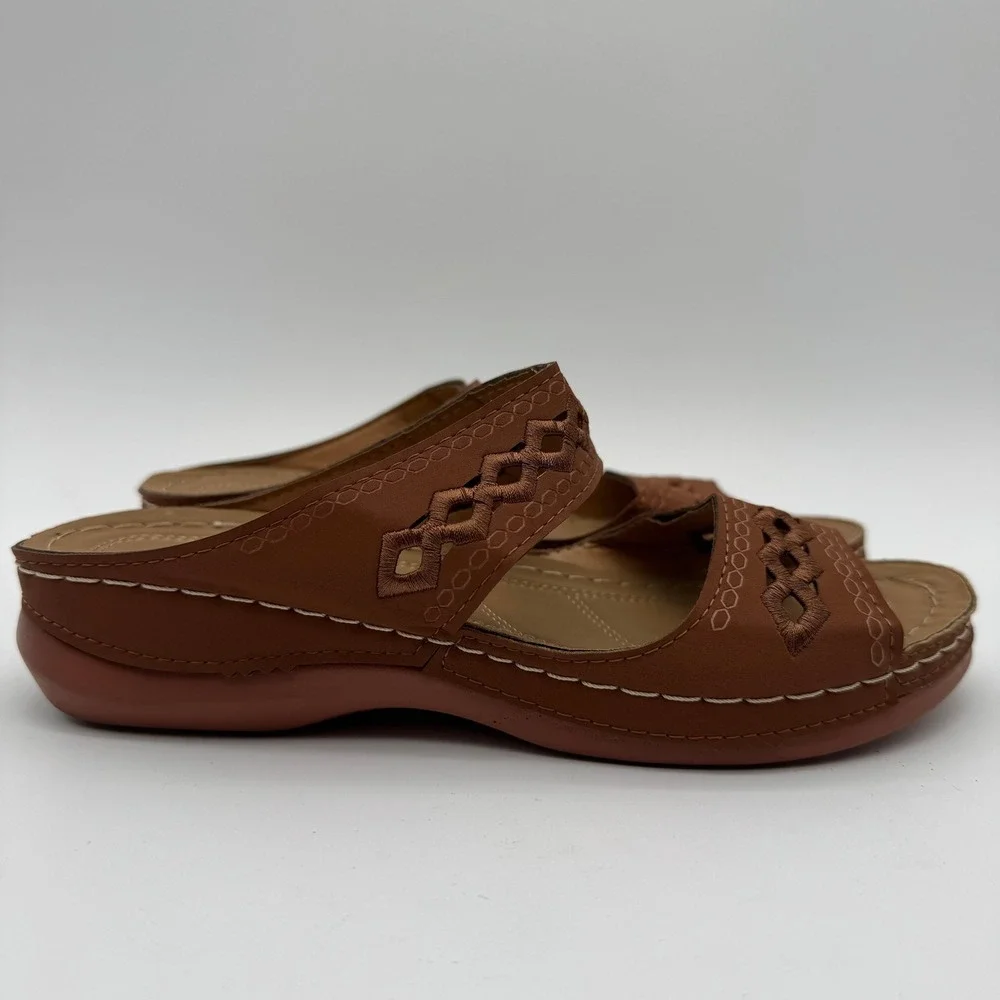 Women's Brown‎ Cutout Slide Sandals Comfort Casual Slip On Shoes Size 8